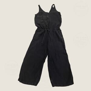 Anthropologie Cloth & Stone Black 100% Linen Jumpsuit M | Wide Leg, Button Front